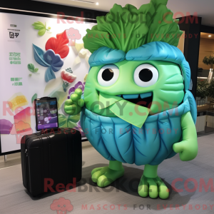 Cyan Cabbage mascot costume...