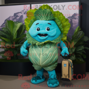 Cyan Cabbage mascot costume...