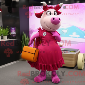 Magenta Cow maskot kostume...