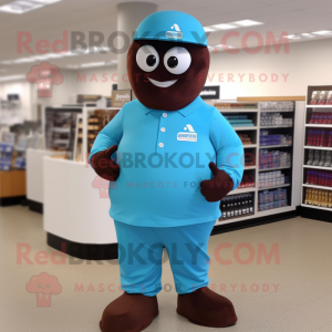 Cyan Chocolates mascot costume character dressed with a Joggers and Hat pins