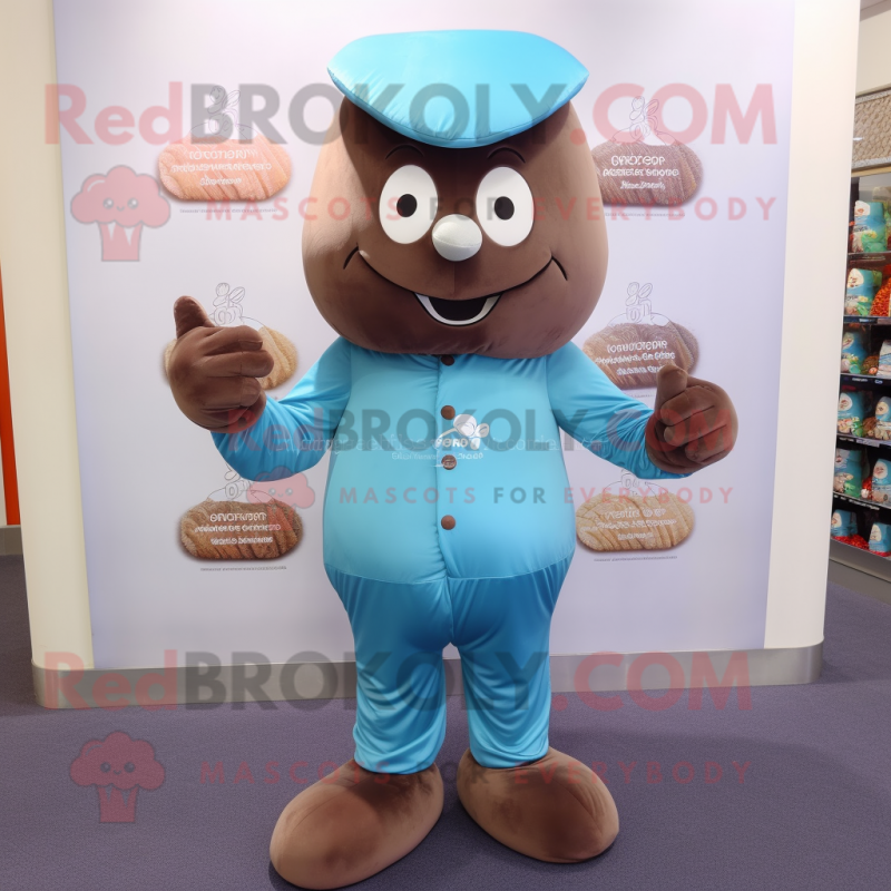 Cyan Chocolates mascot costume character dressed with a Joggers and Hat pins