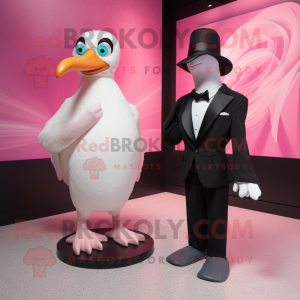 Pink Albatross mascot costume character dressed with a Tuxedo and Watches