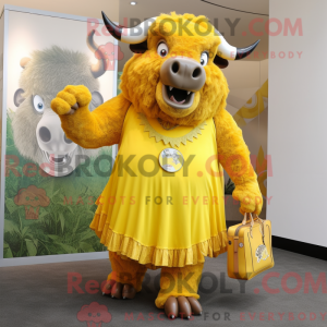 Gul bison maskot kostume...