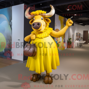 Yellow Bison mascot costume...