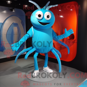 Cyan Spider maskot kostume...