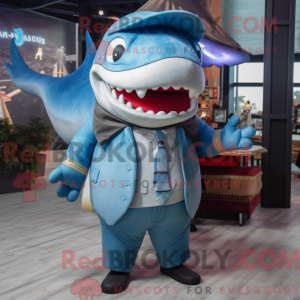 Himmelblå Megalodon maskot...