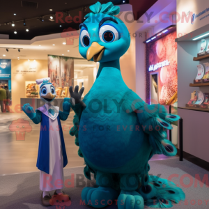 Teal Peacock mascot costume...