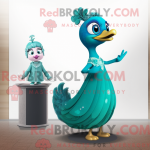 Teal Peacock maskot kostume...