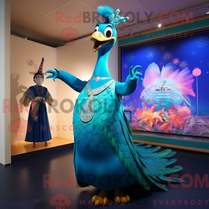 Teal Peacock mascot costume...