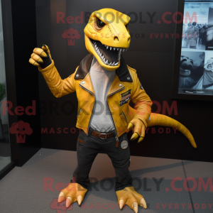 Gul Velociraptor maskot...