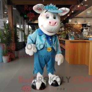 Cyan Kuh Maskottchen Kostüm...