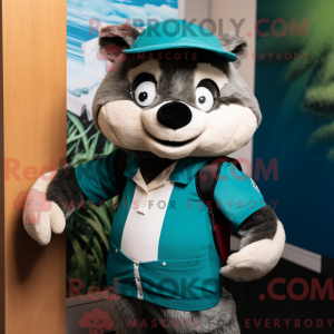 Teal Badger mascot costume...