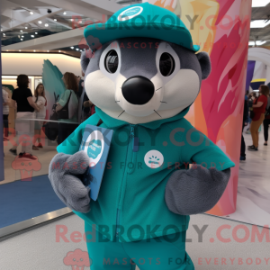 Teal Badger mascot costume...