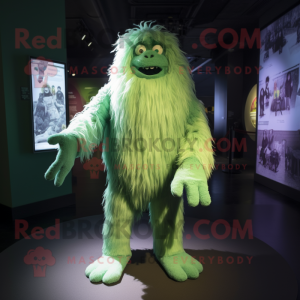 Green Yeti mascot costume character dressed with a Shorts and Scarves