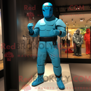 Cyan Gi Joe mascot costume...