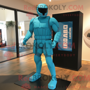 Cyan Gi Joe maskot kostume...