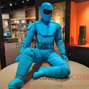 Cyan Gi Joe mascot costume...