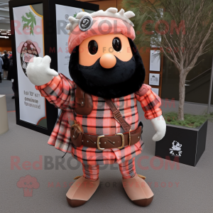 Peach Samurai mascot costume character dressed with a Flannel Shirt and Rings