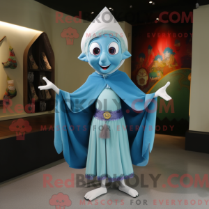 Cyan Elf maskot kostume...