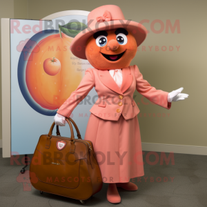 Peach Jambalaya mascot costume character dressed with a Circle Skirt and Briefcases