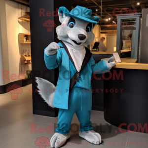 Cyan Marten mascot costume...