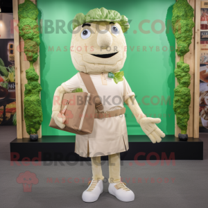 Beige Caesar Salad mascot costume character dressed with a Dress Shirt and Handbags