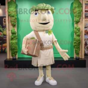 Beige Caesar Salad mascot costume character dressed with a Dress Shirt and Handbags