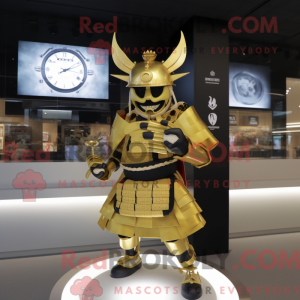 Guld Samurai maskot kostume...