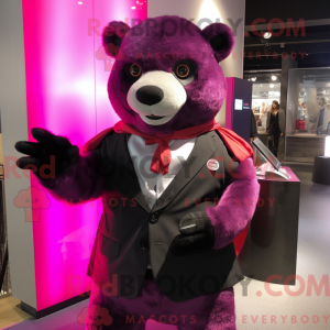 Magenta Bear maskot kostume...