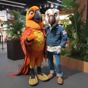 Orange Macaw maskot kostume...