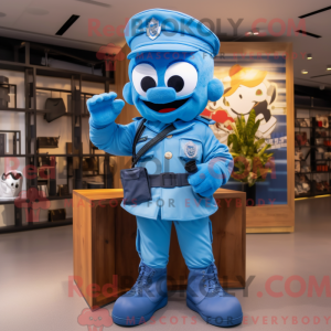 Cyan Soldier maskot kostume...