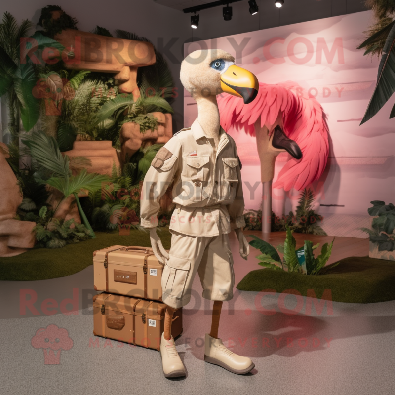 Beige Flamingo mascot costume character dressed with a Cargo Pants and Earrings