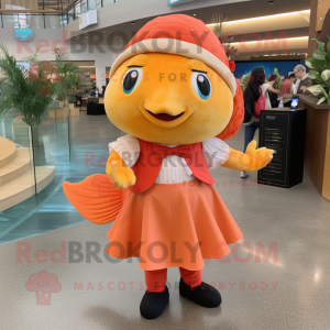 Peach Goldfish mascot costume character dressed with a Dress Pants