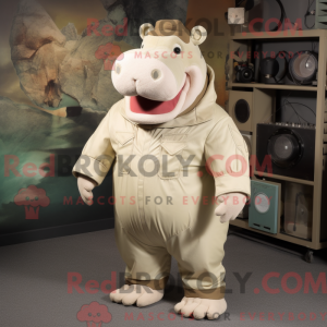 Beige flodhest maskot...