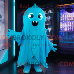 Cyan Ghost mascot costume...