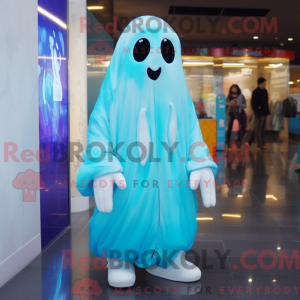 Cyan Ghost maskot kostume...