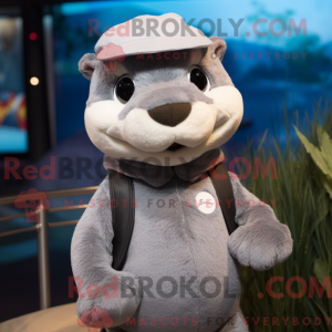 Gray Otter mascot costume...
