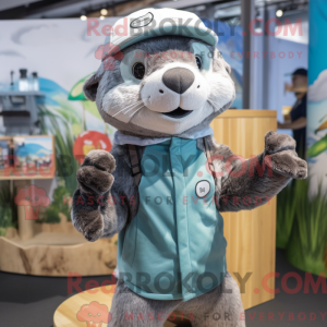 Gray Otter mascot costume...
