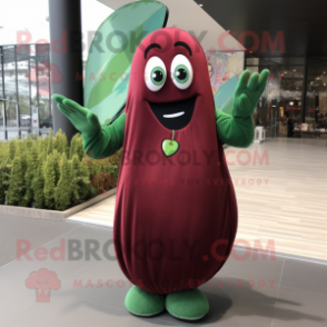 Maroon Green Bean mascot costume character dressed with a Maxi Dress and Keychains