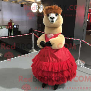 Rød Alpaca maskot kostume...