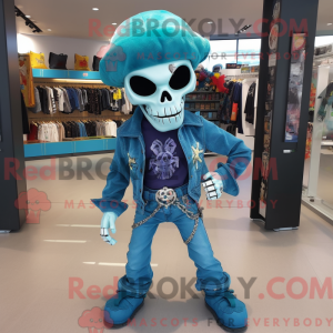 Cyan Skull mascot costume...