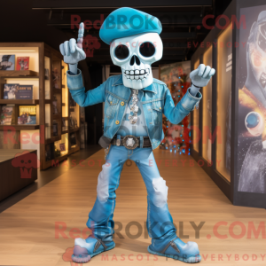 Cyan Skull maskotdraktfigur...