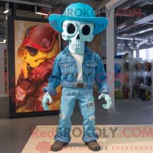 Cyan Skull mascot costume...