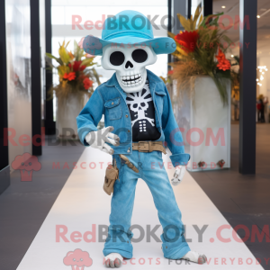 Cyan Skull mascot costume...