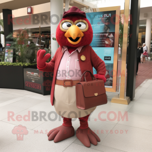 Maroon Butter Chicken mascot costume character dressed with a Trousers and Wallets