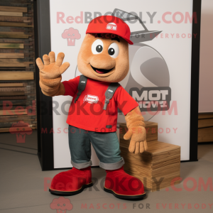 Red Momentum mascot costume...