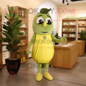 Olive Lemon mascot costume character dressed with a Sheath Dress and Gloves