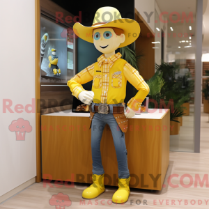 Gul Cowboy maskot kostume...