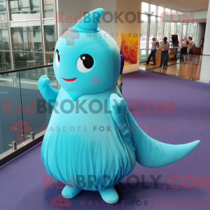 Cyan Narwhal mascot costume...
