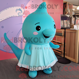 Cyan Narwhal mascot costume...